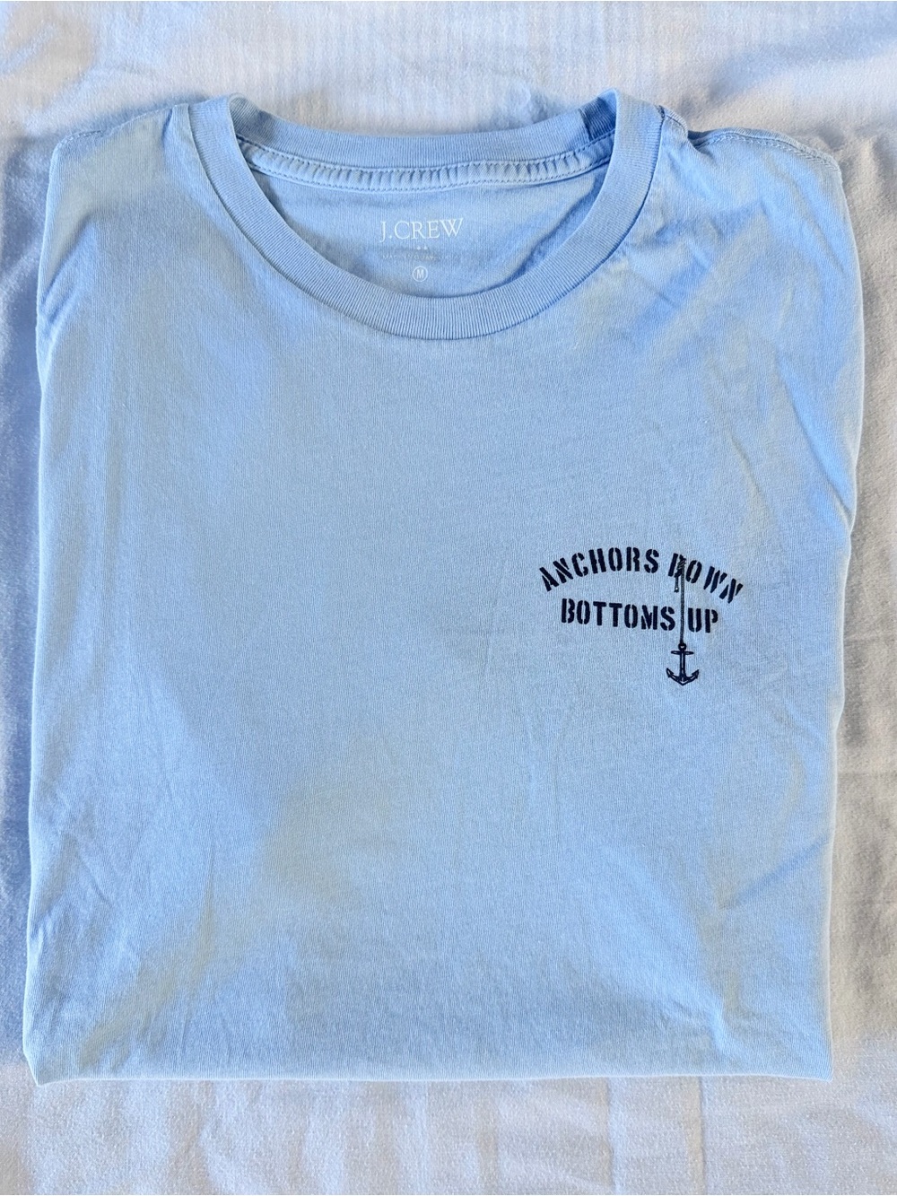 J.Crew Men’s Light Blue 'Anchors Down' Summer Tee Shirt, Size Medium